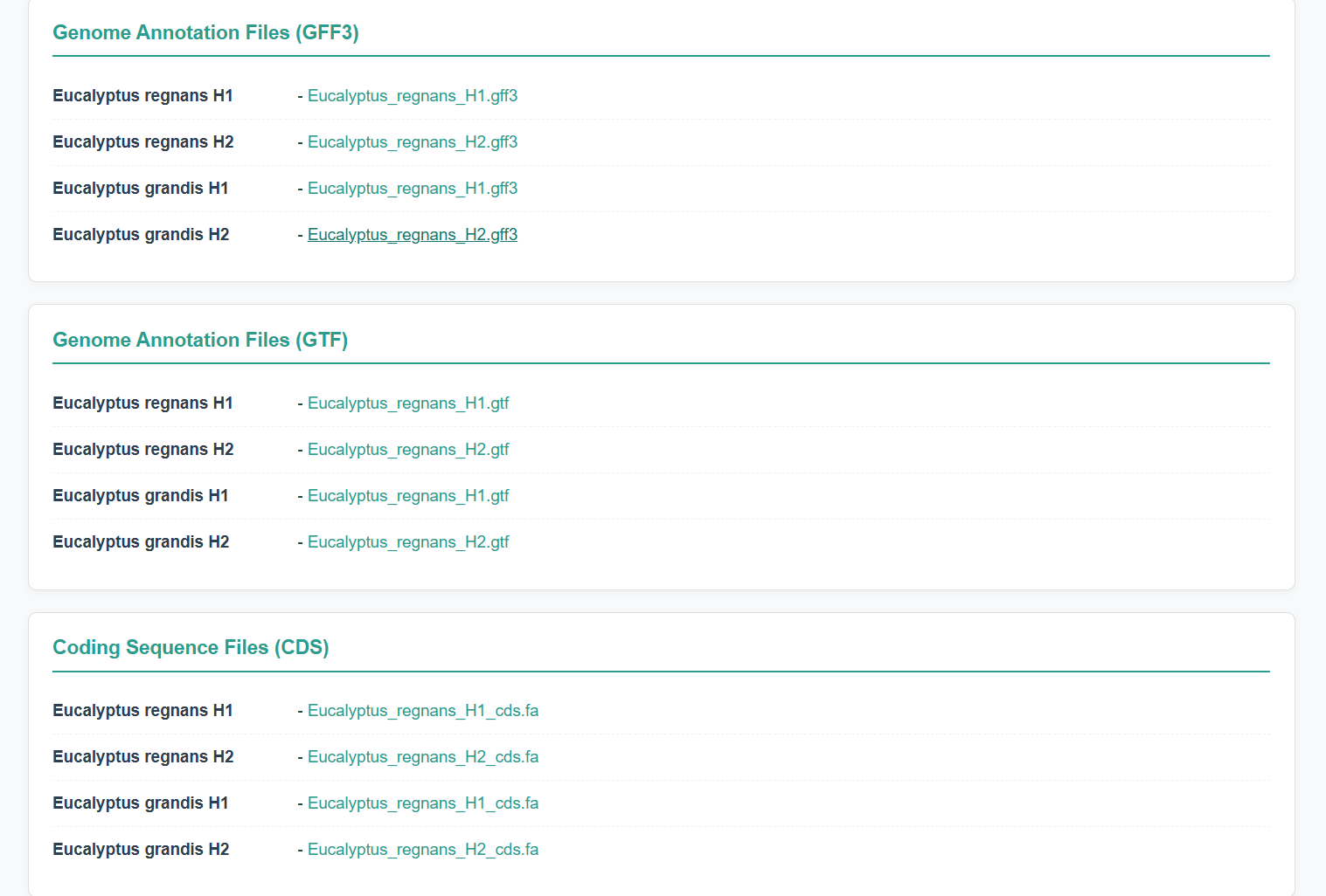 Screenshot of Eucalyptus genome data download interface