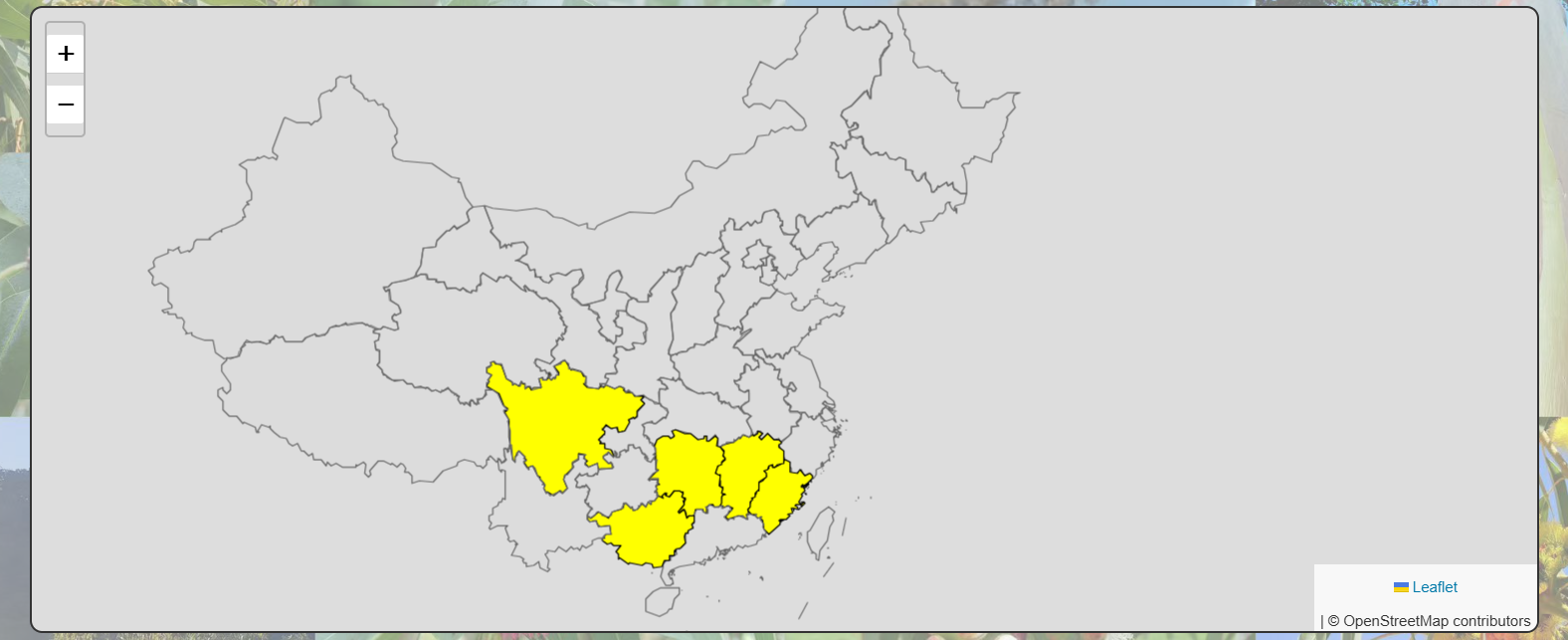 Screenshot of domestic species distribution information for Eucalyptus site China