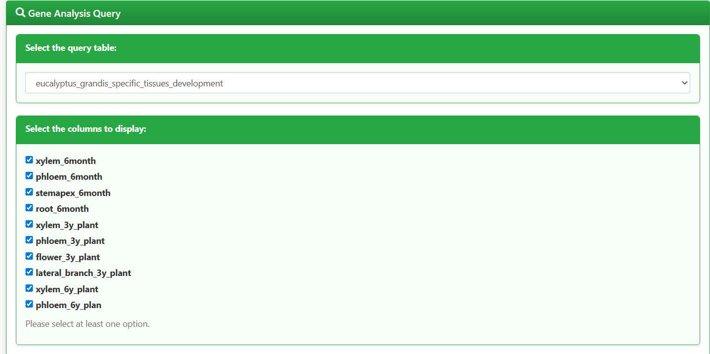 Screenshot of Eucalyptus sample type selection interface for Gene expression