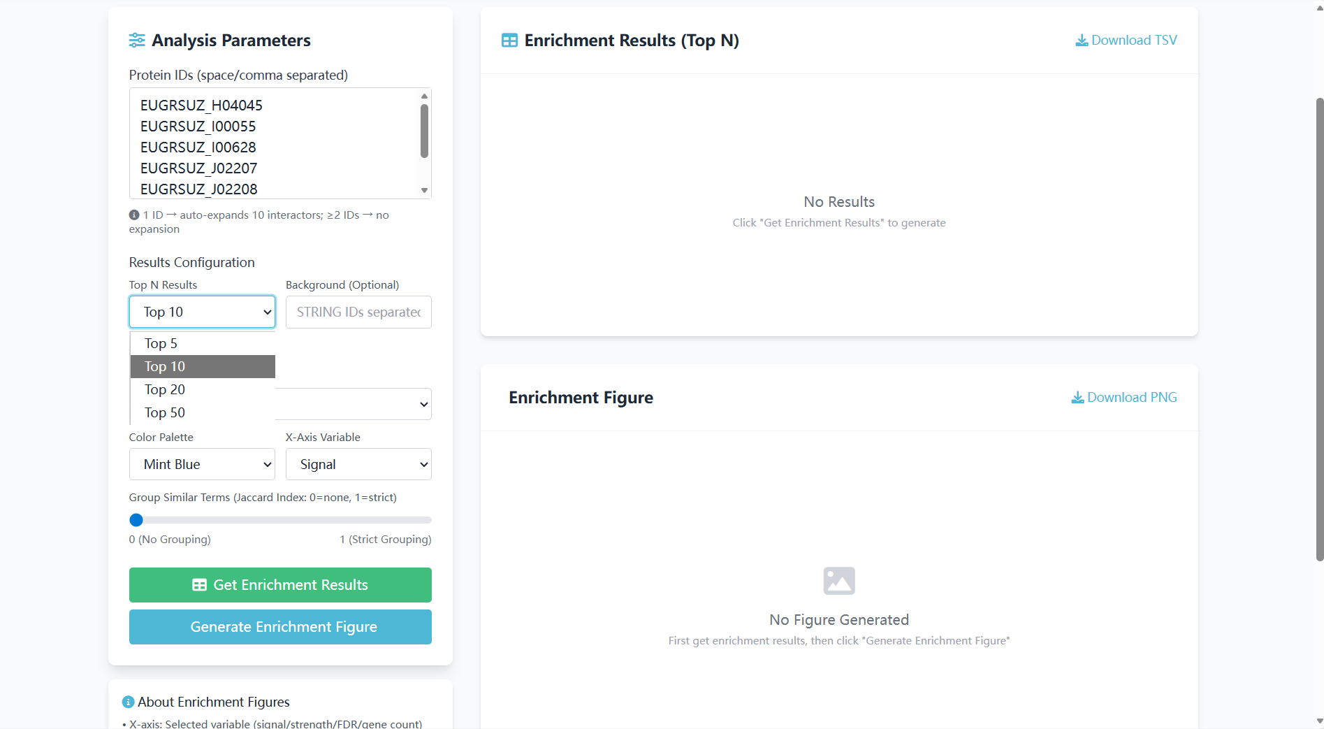 Screenshot of result parameter configuration interface for GO/KEGG enrichment analysis