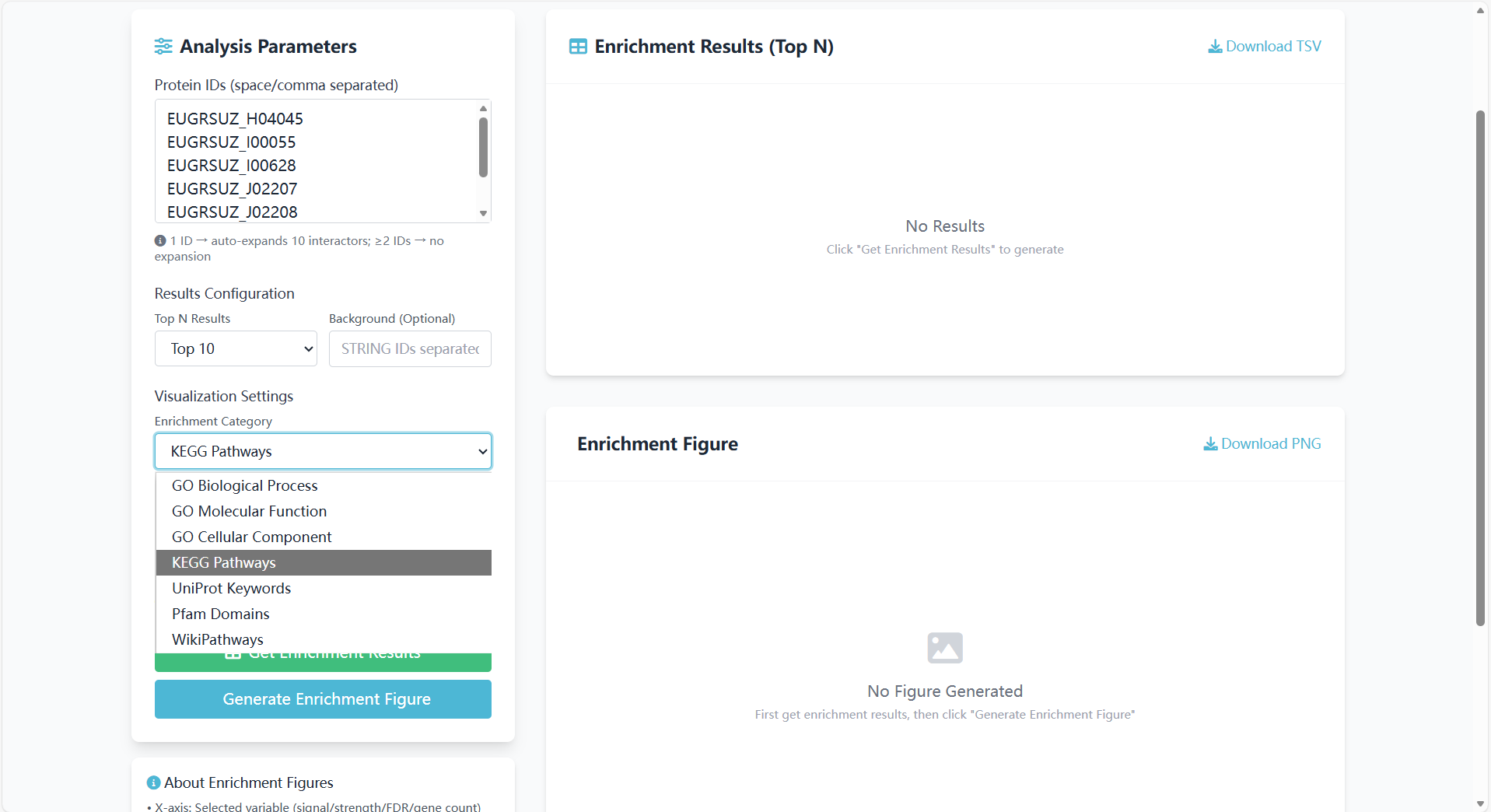 Screenshot of enrichment category selection interface for GO/KEGG enrichment analysis