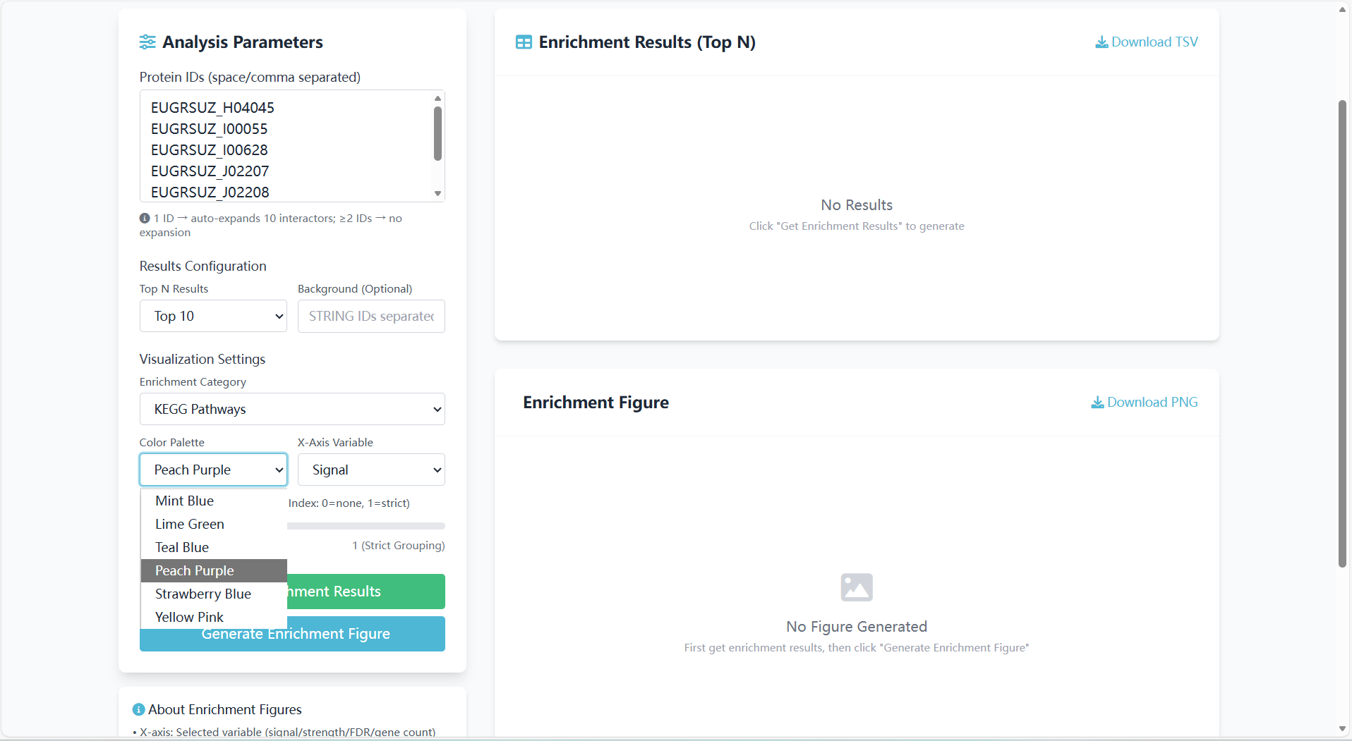 Screenshot of color palette selection interface for GO/KEGG enrichment analysis