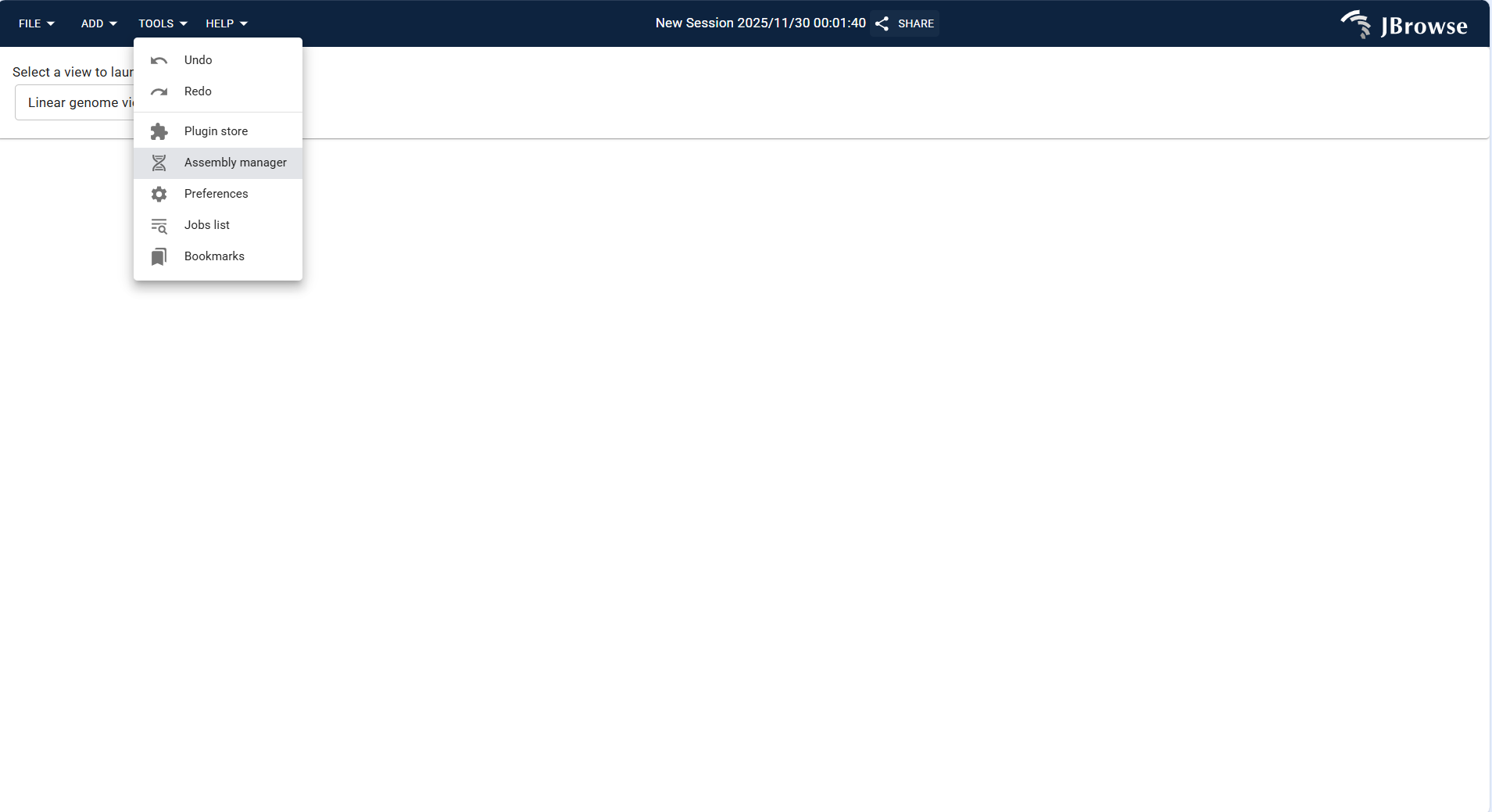 Screenshot of accessing Assembly Manager via TOOLS Menu