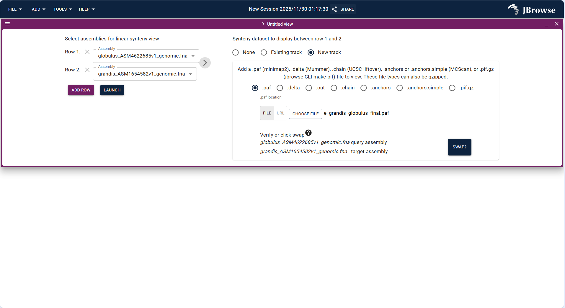Screenshot of Linear Synteny View with SyntenyTrack