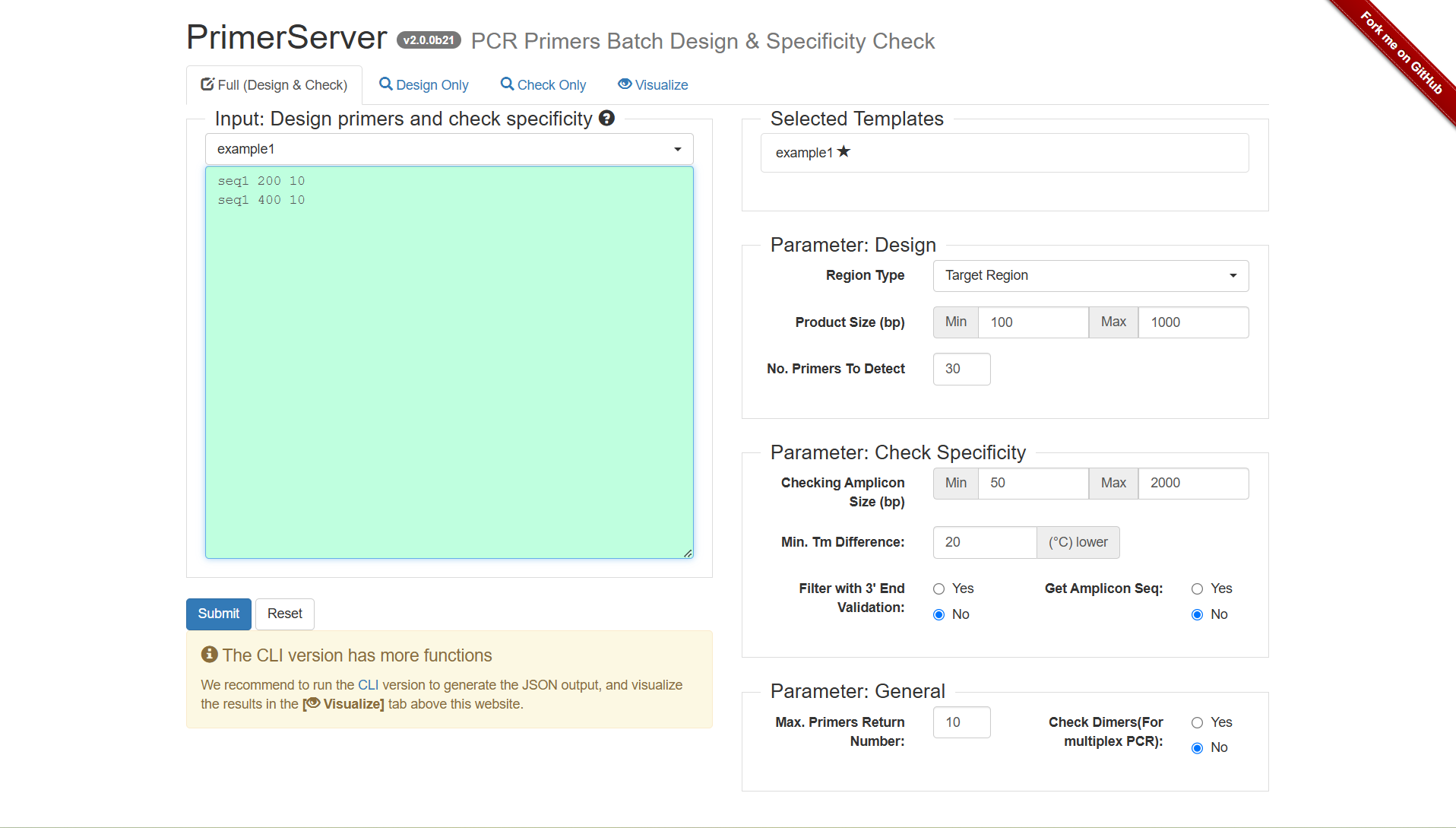 A screenshot of the one type of selection for Primer design.