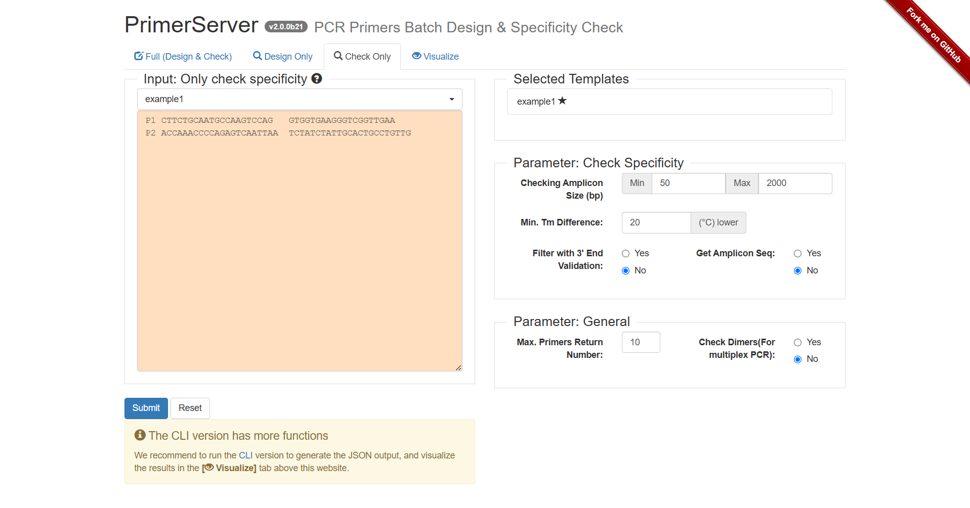 A screenshot of the one type of selection for Primer design.