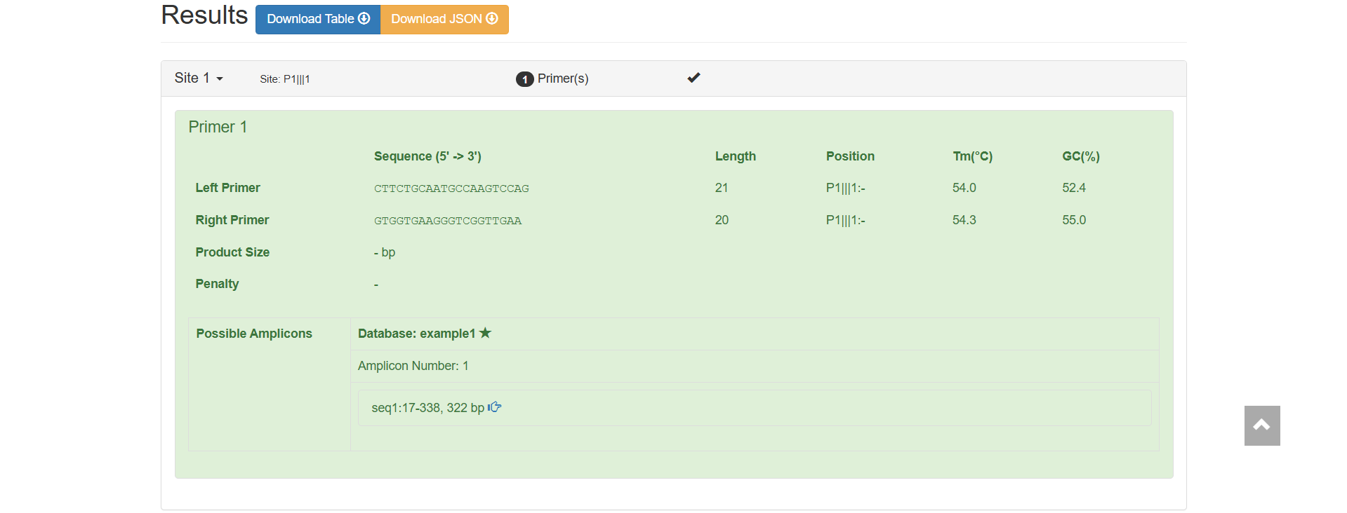 Primer Basic Information and Specificity Verification result display.