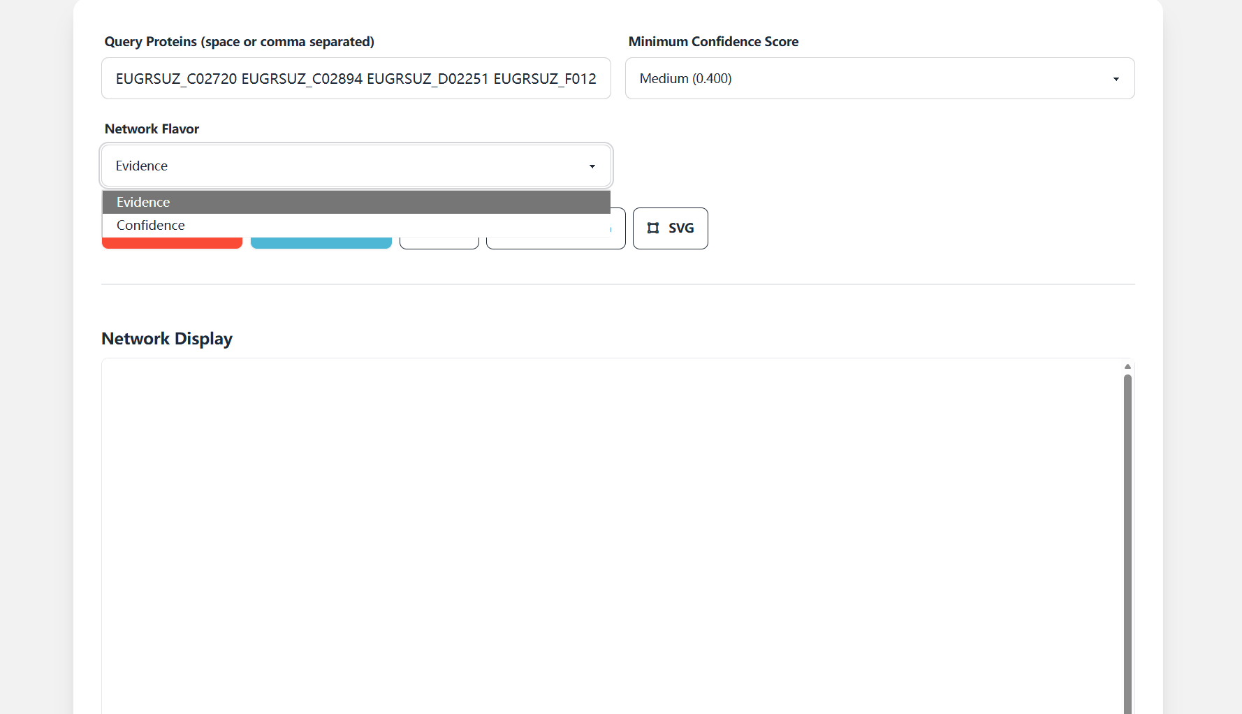 Screenshot of Network Flavor setting interface for Protein Interaction