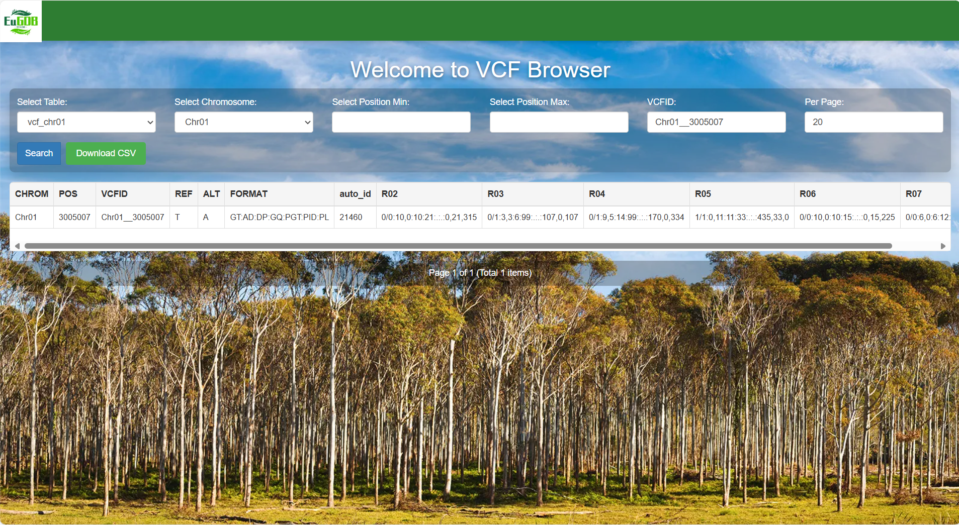 A screenshot of the one type of selection for VCF Browser.